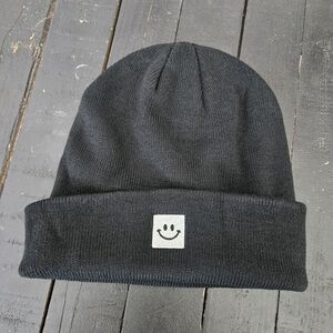 Black Smiley Beanie NWOT Knit Acrylic Winter Hat Women's Men's Accessory Unisex